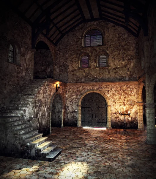 Fantasy Středověký Hrad Schodiště Chodby — Stock fotografie