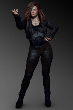 Kentsel Fantasy Sci-Fi büyük kadın savaşçı, savaşçı veya Mage siyah deri