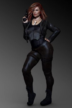 Kentsel Fantasy Sci-Fi büyük kadın savaşçı, savaşçı veya Mage siyah deri