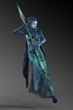 Cam mızrak ile Sci Fic Xenomorph Alien Queen savaşçı