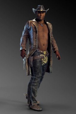 Siyah kovboy Gunfighter kovboy, gömleksiz