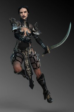 Ürkütücü Dark Lady siyah fantezi zırh kılıç ile