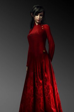 Seksi fantazi Asyalı kadın Ao Dai ve Sci Fi zırh