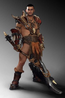 Erkek barbar savaşçı zırh büyük balta ile