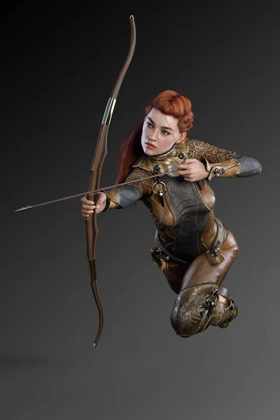 Fantasy Archer or Ranger Female in Leather Armor with Red Hair