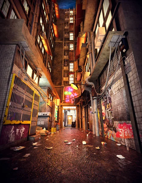 Cyberpunk Sci Alley Futuristic City — Stock fotografie
