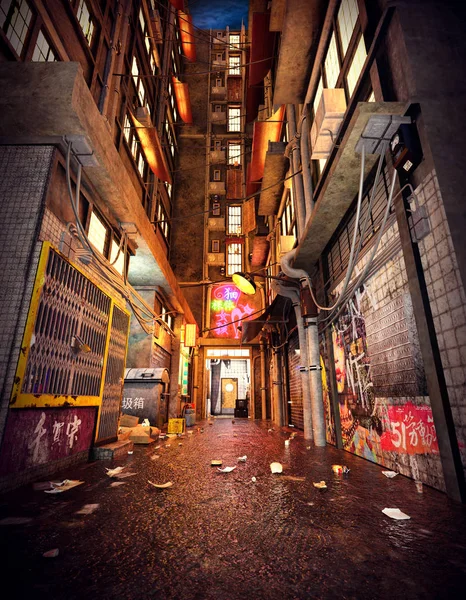 Cyberpunk Ruelle Science Fiction Dans Ville Futuriste — Photo