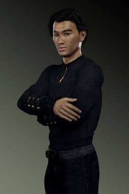 Muhteşem Asyalı adam siyah deri