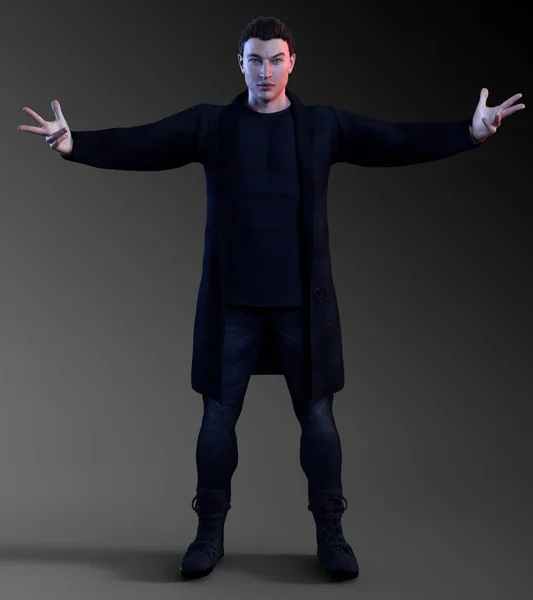 Urban Fantasy Male Mage or Magician in Black Coat