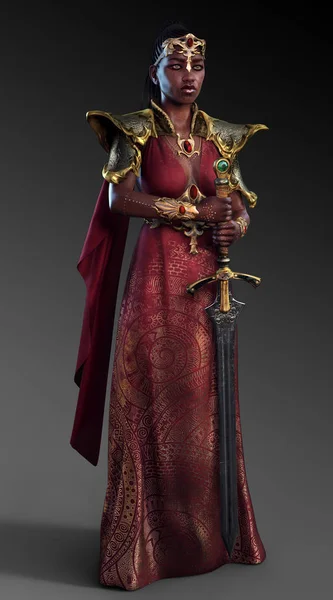 Fantaisie Médiévale Reine Princesse Robe Longue Avec Épée — Photo