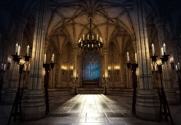 Cgi 幻想城堡或大教堂室内的插图由烛光 — 图库照片