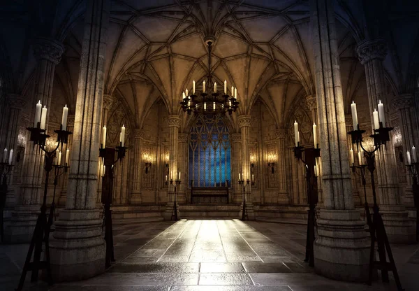 Cgi Ilustración Del Castillo Fantasía Del Interior Catedral Luz Las — Foto de Stock