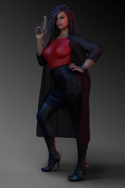 Kırmızı deri elbise, casus veya Assassin kentsel fantezi Bbw