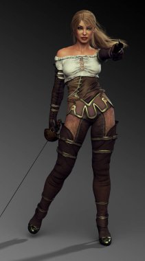Güzel Steampunk fantezi Bayan korsan veya eşkıya deri zırh 