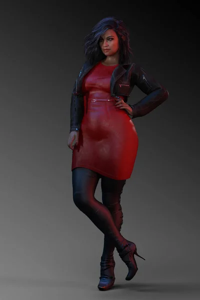 Urban Fantasy Bbw Cuir Rouge Robe Espion Assassin — Photo