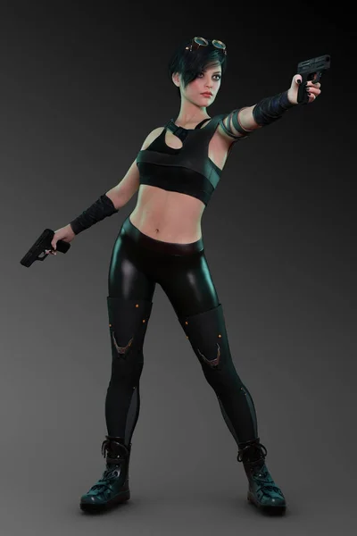 Cyber Assassin Urban Fantasy Sci Fi Woman with Guns