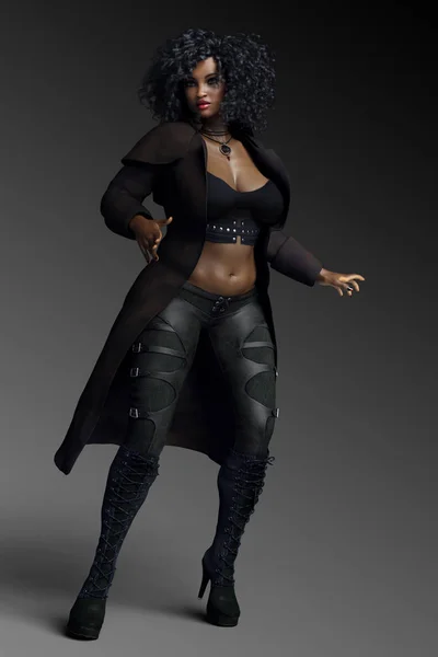 Urban Fantasy PoC Woman with Curves in Black Leather
