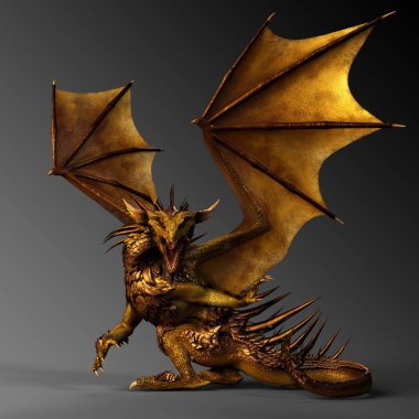 Golden Fantasy Dragon Fighting clipart
