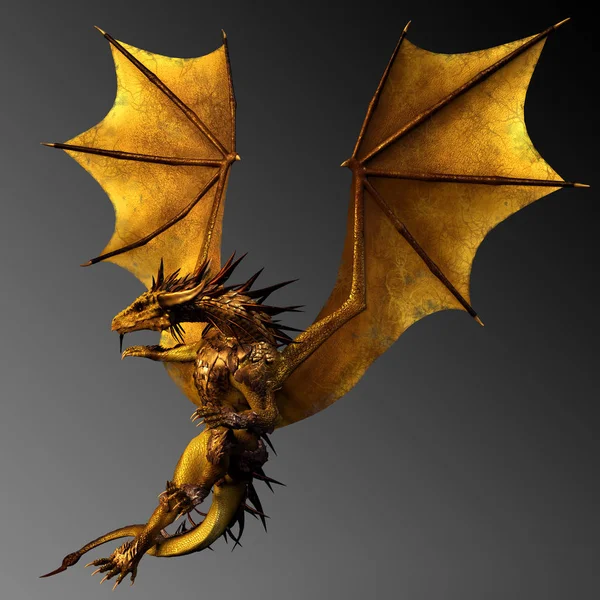 Dragón Fantasía Oro Vuelo —  Fotos de Stock