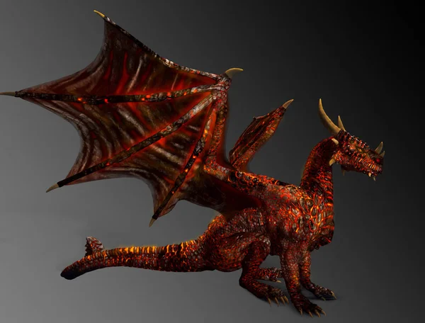 Hellborn Fantasy Dragón Rojo Oro Con Ember Ocultar Sentado — Foto de Stock