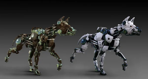 Sci Mecha Roboter Hund Zwei Farben Spazieren Gehen — Stockfoto