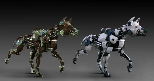 Perro Robot Sci Mecha Dos Colores Caminando — Foto de Stock