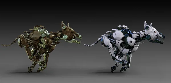 Sci Ρομπότ Σκύλος Δύο Χρώματα Τρέξιμο — Φωτογραφία Αρχείου