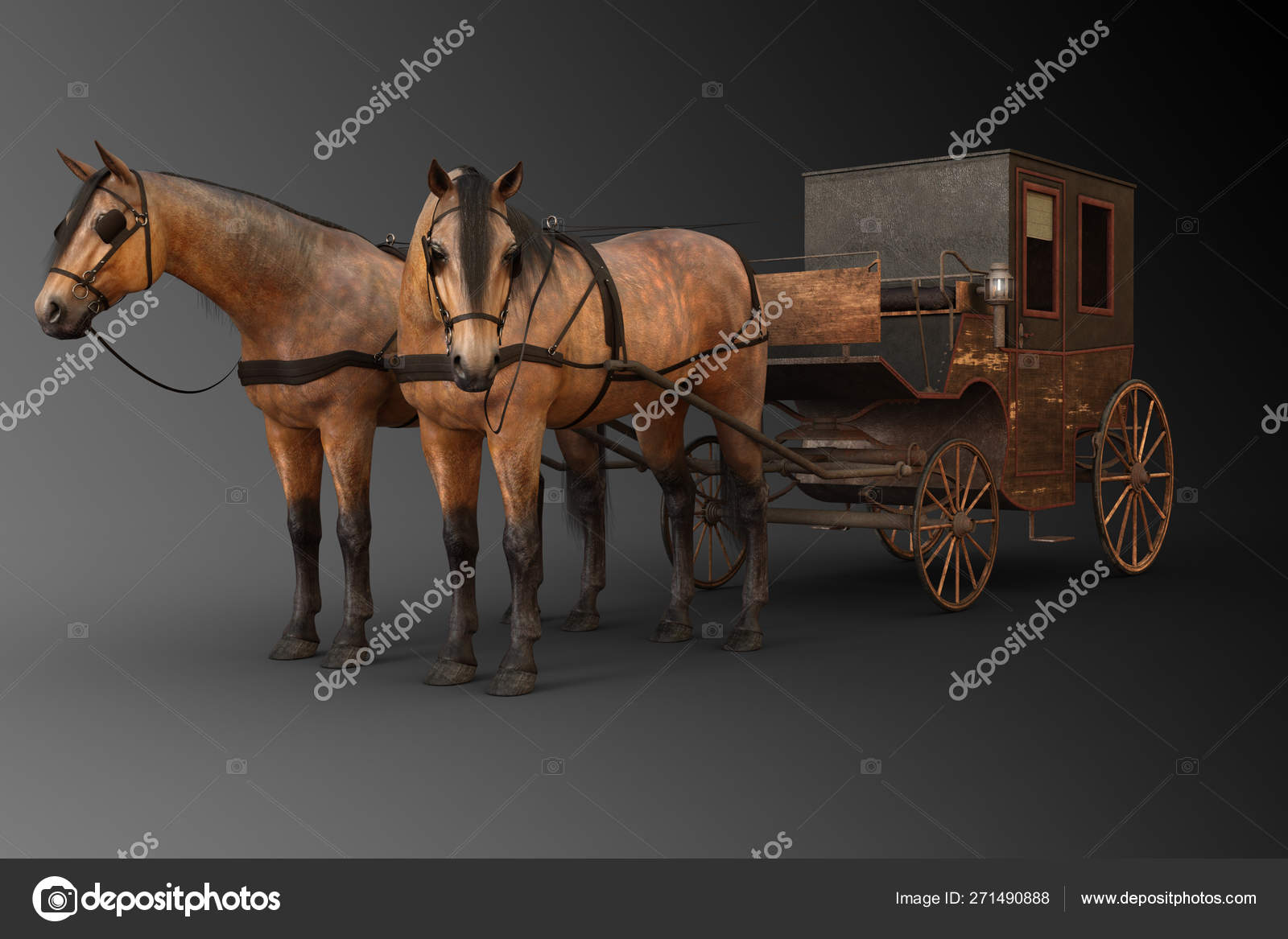 Cgi Illustration Victorian Carriage Pulled Two Horses Stock Photo by  ©Ravven 271490888