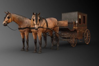 Viktorya Dönemi Arabası Cgi İllüstrasyon İki Atlar tarafından çekti