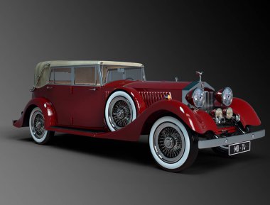 1920'lerde Kırmızı Vintage Araba, Fantasy Steampunk Cgi İllüstrasyon