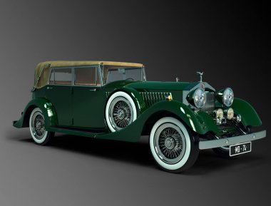 1920'lerde Yeşil Vintage Araba, Fantasy Steampunk Cgi İllüstrasyon