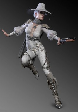 Tabanca ile Beyaz Deri Fantasy Armor Soluk Steampunk Huntress