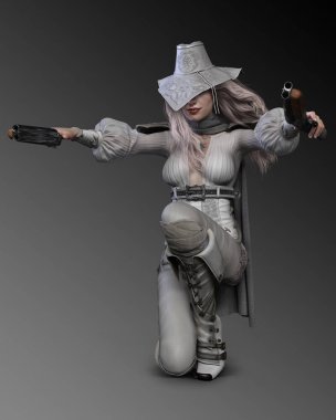 Tabanca ile Beyaz Deri Fantasy Armor Soluk Steampunk Huntress