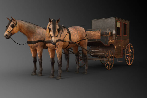 CGI Illustration of Victorian Carriage Pulled by Two Horses