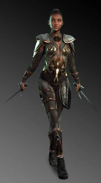 Fantasy Woman Leather Armor Sai Weapons — Stock Photo, Image