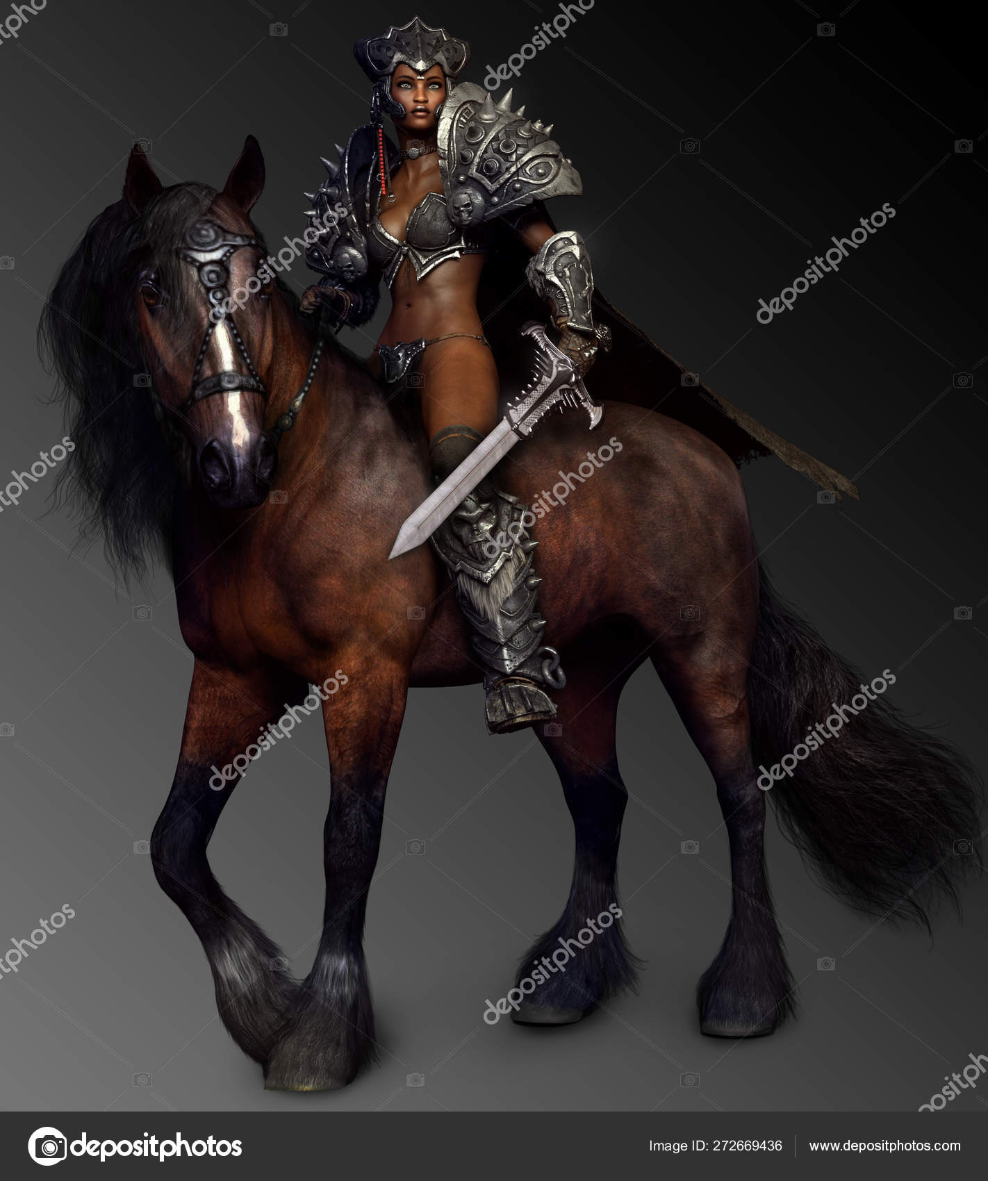Fantasy Barbarian Horse Warrior Bay Horse Sword Stock Photo by ©Ravven