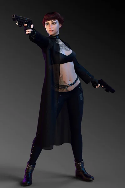 Urban Fantasy Girl with Gun, Long Black Duster