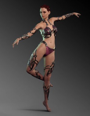 Örgülü Saçlı Metal Bikini Fantasy Doğu Dancer