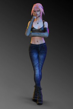 Kot pantolon ve deri punk bale dansçısı, Pembe Saç