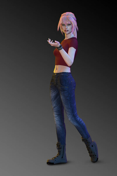 Punk Ballet Dancer in Jeans and Leather, Pink Hair