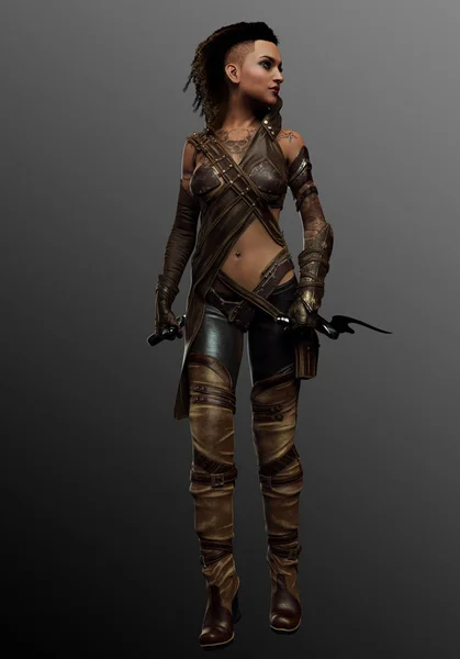 Sci Dystopian Wastelander Urban Fantasy Warrior Woman — Fotografia de Stock