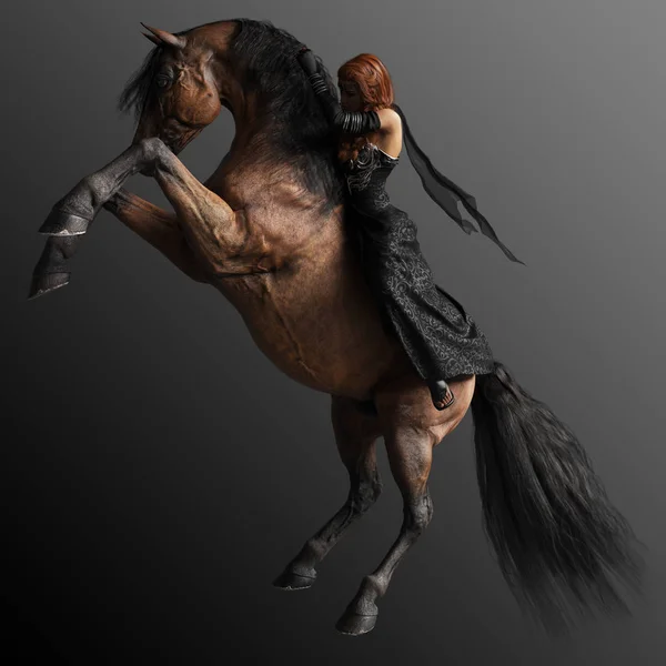 Fantasy Queen Black Riding Bay Barok Paard — Stockfoto