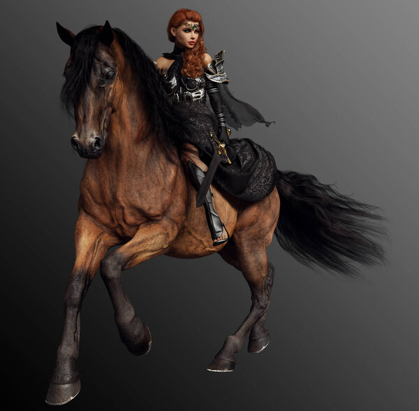 Фантастическая королева в черной верховой езде
