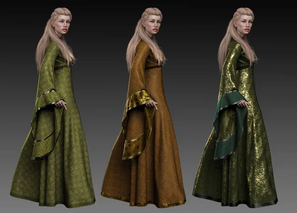 Fantasy Medieval Queen Long Gown Three Colors — Stock Photo, Image