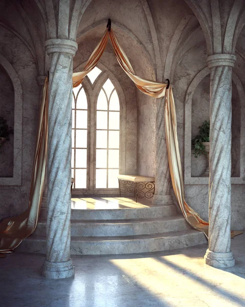 城堡中的石拱形窗口 — 图库照片