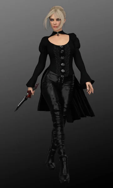 Illustration of an urban fantasy style vampire hunter female holding a  dagger Stock Photo by ©MerryDesigns 279072690