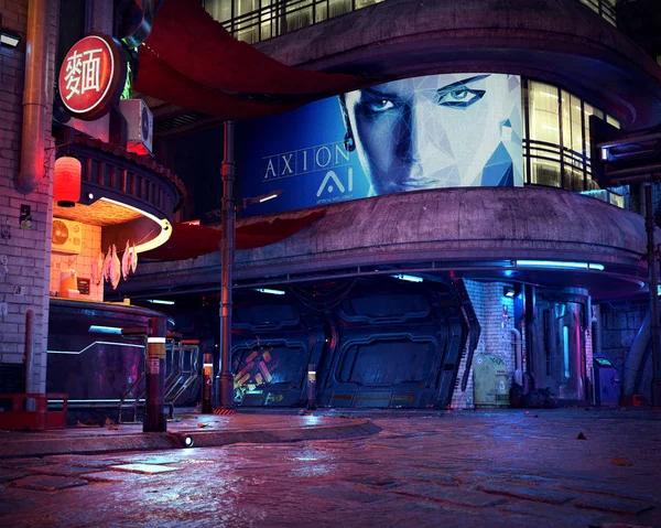 Cyberpunk veya Sci Fi City Gece Neon Işıklar ile