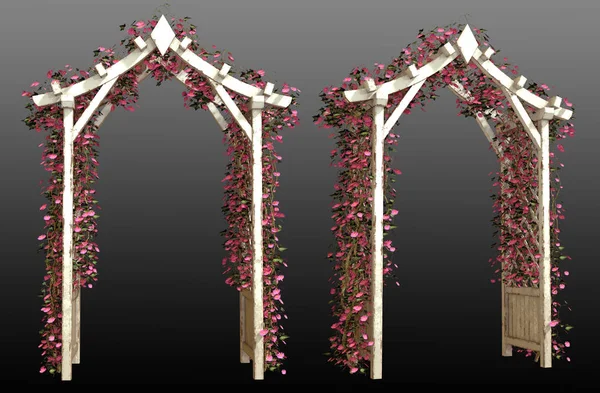 Rose Covered White Painted Wooden Trellis Arch