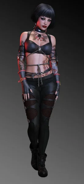 Cyberpunk Γυναίκα Μαύρο Δέρμα Τατουάζ — Φωτογραφία Αρχείου