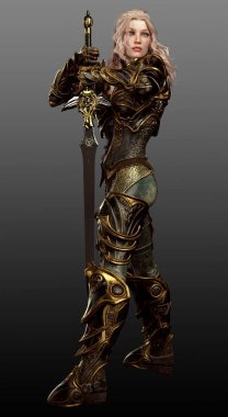 Fantezi Ortaçağ Zırhlı Kadın Savaşçı veya Şövalye